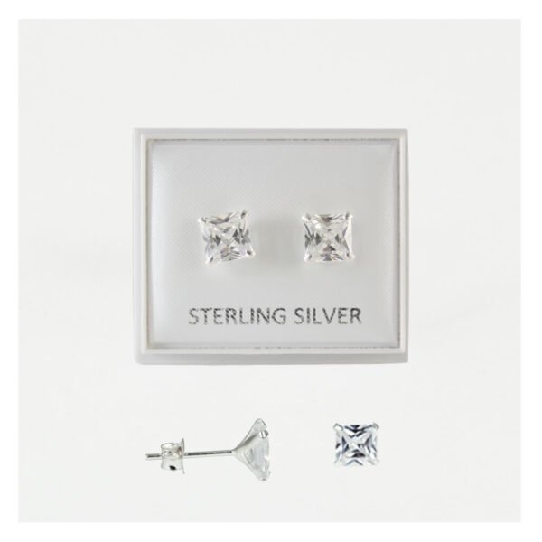 Boxed Pair Silver Square Ear Studs