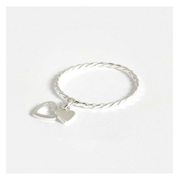 Silver Double Heart Dangley Ring