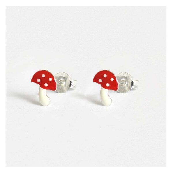 Silver Mushroom Enamel Stud