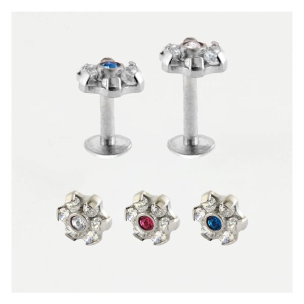 Stainless Steel Gemset Flower Labret