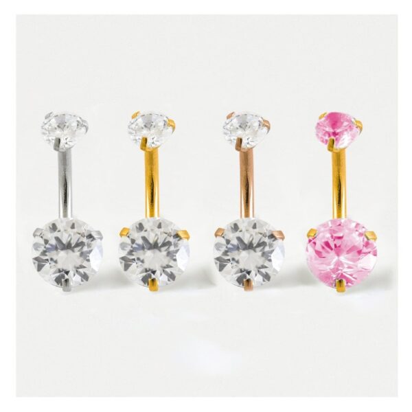 Stainless Steel Gold Double Round Gem Set Navel Bar 10mm