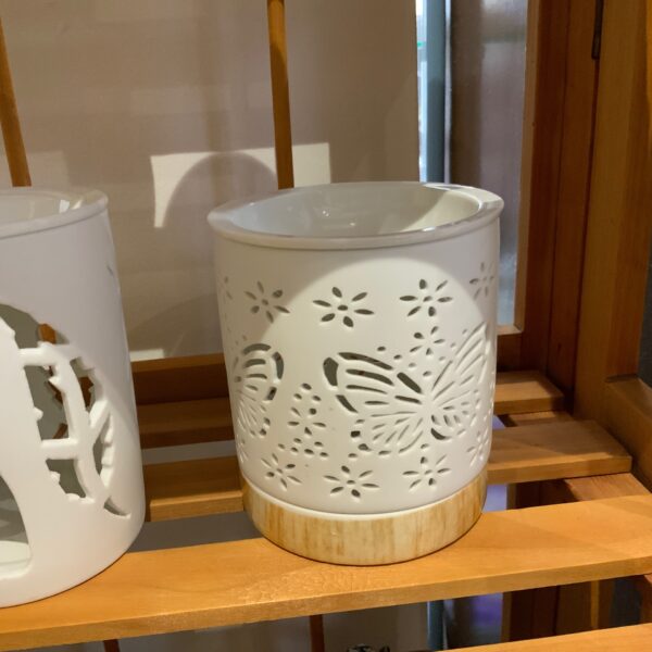 White Wax Burner Wooden Bottom butterfly