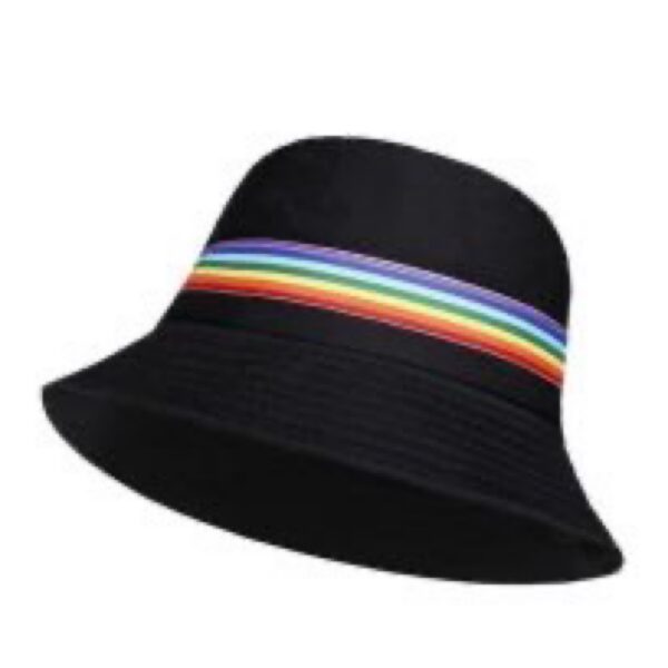 Pride black and rainbow striped bucket hat