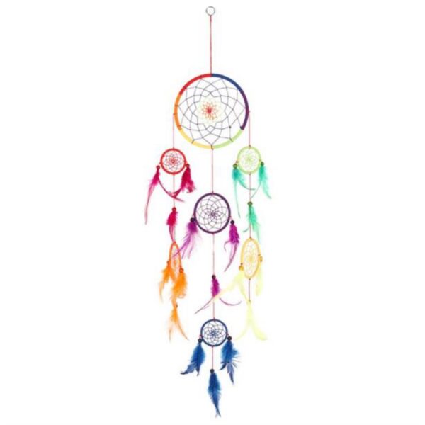 Rainbow dream catcher with feathers